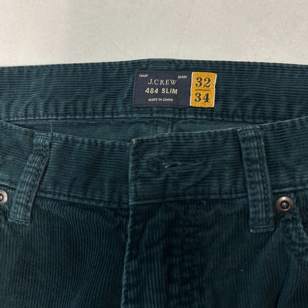 J.Crew 484 Slim Corduroy Pants Mens 32x34 Green 5-Pocket Fine Wale Trousers - Picture 2 of 8